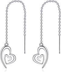 wholesale 925 Sterling Silver Double Heart Drop Threader Earrings for Women-heart threader earrings