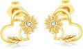 wholesale 14K Yellow Gold Sunflower Heart Stud Earrings with Diamond Accents for Women - Real 14K Gold  Ideas-0-0