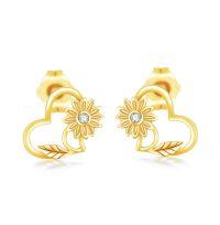 wholesale 14K Yellow Gold Sunflower Heart Stud Earrings with Diamond Accents for Women - Real 14K Gold  Ideas-Yellow Gold 14k gold