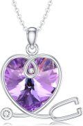 wholesale Sterling Silver Heart Crystal Stethoscope Necklace for Nurse Doctor Women-0-5