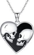 wholesale 925 Sterling Silver Heart-Shaped Gothic Skulls Pendant Necklace with Black Enamel Accents-0-0