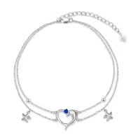 TOUPOP Sterling Silver Moonstone Women's Sea Turtle Adjustable Anklet Bracelet-undefined
