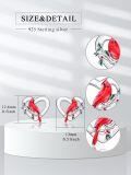 wholesale 925 Sterling Silver Heart-Shaped Red Bird Stud Earrings with Green Leaves and Berries - Holiday Gift Ideas for Women-0-2