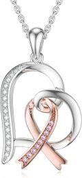wholesale 925 Sterling Silver Breast Cancer Awareness Survivor s for Women - Pink Ribbon Heart Pendant Necklace Post Surgery Chemo-0-0