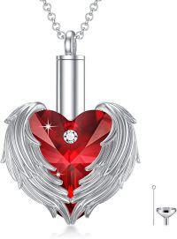 wholesale 925 Sterling Silver Red Crystal Angel Wings Heart Cremation Pendant Necklace-11-Angel Wing Urn A