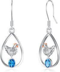 wholesale 925 Sterling Silver Teardrop Earrings with Chicken Birthstone Dangle Hen s for Women-Chicken & December Birthstone