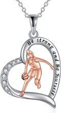 wholesale 925 Sterling Silver Heart-Shaped Basketball Player Pendant Necklace - Inspirational Gift for Women and Girls-0-0