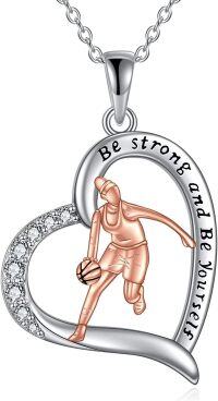 wholesale 925 Sterling Silver Heart-Shaped Basketball Player Pendant Necklace - Inspirational Gift for Women and Girls-Basketball Necklace