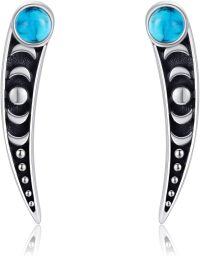 wholesale 925 Sterling Silver Turquoise Moon Phase Ear Climber Earrings for Women-Moon Phase-Turquoise