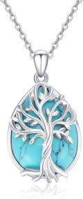 wholesale 925 Sterling Silver & Turquoise Stone Tree of Life Pendant Necklace for Women-0-0