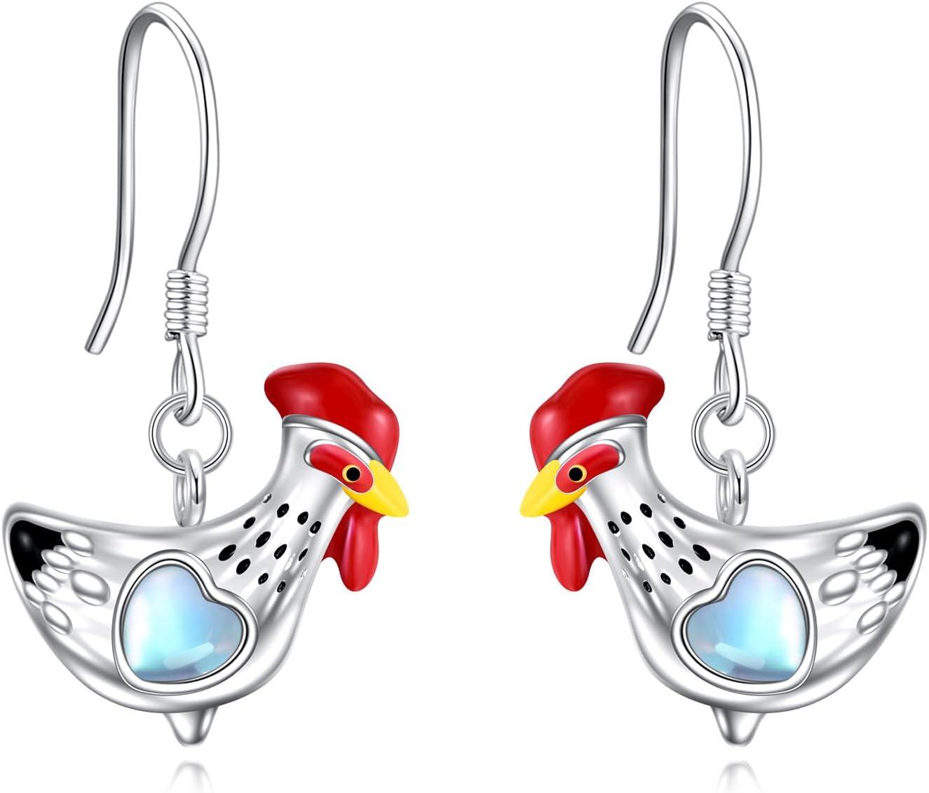 925 Sterling Silver Chicken Heart Shape Enamel Dangle Hook Earrings for Women Girls Gift Ideas-0-0
