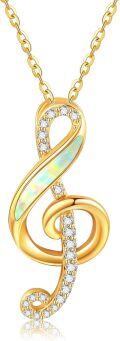 wholesale 14K Gold Opal Treble Clef Music Note Pendant Necklace for Women Girls Christmas Gifts-0-0