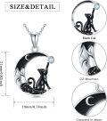 wholesale 925 Sterling Silver Crescent Moon Black Cat Necklace with Blue Stone Pendant-0-1