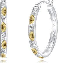 wholesale 925 Sterling Silver Sunflower Floral Hoops - Elegant s for Her-Sunflower-35MM
