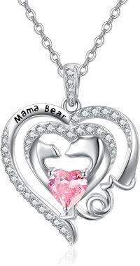 wholesale 925 Sterling Silver Birthstone Mama Heart Necklace for Mom Wife Grandma-10 Oct - Tourmaline