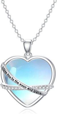 wholesale 925 Sterling Silver Heart-Shaped Love Message Moonstone & Turquoise Pendant Necklace-Moonstone