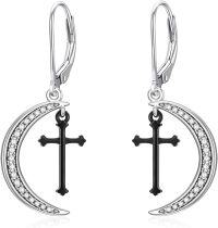 wholesale TOUPOP Christmas Gifts For Women 925 Sterling Silver Moon Cross Earrings For Women Dangle Moon Earrings Hoop Leverback Earrings Retro Punk Earrings Jewelry Valentine's Day Birthday Gifts For Women Wife Daughter -undefined
