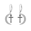 TOUPOP Sterling Silver Moon Cross Dangle Hoop Leverback Punk Earrings-0-0