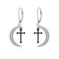 TOUPOP Sterling Silver Moon Cross Dangle Hoop Leverback Punk Earrings-0-0