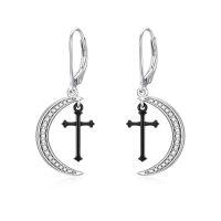 TOUPOP Sterling Silver Moon Cross Dangle Hoop Leverback Punk Earrings-undefined