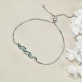 wholesale 925 Sterling Silver Green Stone Wave Adjustable Bracelet for Women - Ocean Inspired Beach Gift Idea-0-2