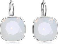wholesale 925 Sterling Silver & Austrian Crystal Leverback Earrings – Classic Blue-Green Elegance-White