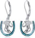 wholesale 925 Sterling Silver Turquoise Boot & Flower Horseshoe Drop Earrings for Women - Western Style s-0-0
