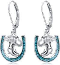 wholesale 925 Sterling Silver Turquoise Boot & Flower Horseshoe Drop Earrings for Women - Western Style s-Cowboy Boot
