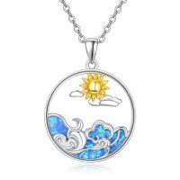 wholesale 925 Sterling Silver Sun And Wave Pendant Necklace-Opal Wave-01