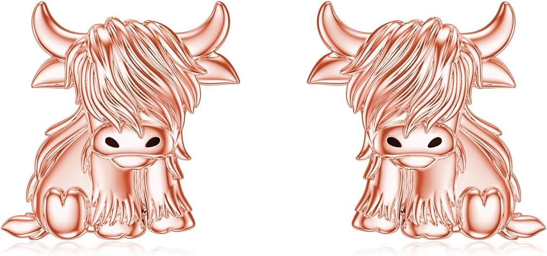 wholesale 925 Sterling Silver Highland Cow Sunflower Dangle Stud Leverback Hoop Earrings-2-2