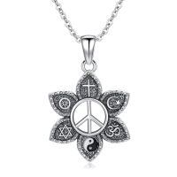 wholesale 925 Sterling Silver Multi-Religious Symbols Flower Peace Sign Pendant Necklace for Women Men Christian Jewish Islam Buddhism Hinduism Yoga Spiritual Gifts 48cm Chain Length-Coexist Harmony Necklace-B