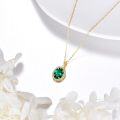wholesale 14K Yellow Gold Lab-Created Emerald & Zirconia Oval Pendant Necklace-0-1