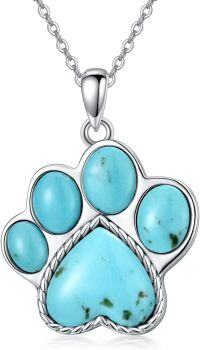 wholesale 925 Sterling Silver Turquoise and Larimar Paw Print Pendant Necklace for Dog Lovers Gifts-01-Turquoise