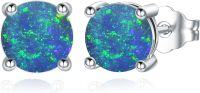 wholesale 925 Sterling Silver Opal Stud Earrings 6 9mm Round November Birthstone Gift-D_9mm-Blue