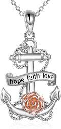 wholesale 925 Sterling Silver White Gold Plated Anchor & Rose Flower Necklace for Women-0-0