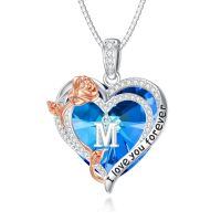 wholesale 925 Sterling Silver Crystal Rose Heart Initial Necklace for Women-M