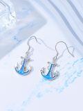 wholesale 925 Sterling Silver Blue Opal Anchor Dangle Drop Earrings for Women Beach -0-2