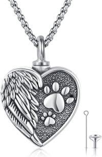 wholesale 925 Sterling Silver Heart Paw Print Angel Wings Cremation Urn Necklace for Pets Dogs Cats Memorials Jewelry Keepsakes-A-Guardian Angel