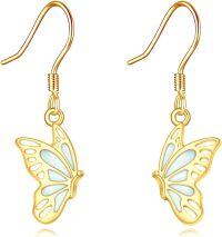 wholesale 14K Gold White Opal Butterfly Drop Leverback Earrings for Women and Girls Gift Ideas-white