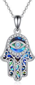 wholesale 925 Sterling Silver Evil Eye Hamsa Hand Abalone Shell Pendant Necklace for Women and Men-0-0