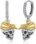 wholesale 925 Sterling Silver Skull with Hat Huggie Hoop Earrings for Women Men -0-0