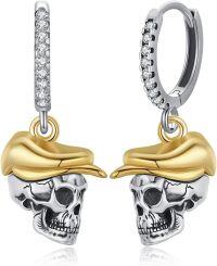 wholesale 925 Sterling Silver Skull with Hat Huggie Hoop Earrings for Women Men -05-Skull