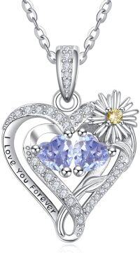 wholesale  Sterling Silver Daisy Heart Birthstone Necklace for Women -06-06-Jun-Jun