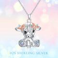 wholesale 925 Sterling Silver Highland Cow Necklace with Blue and Purple Stones for Women - Scottish Style Pendant s-0-4
