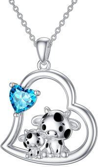 wholesale Sterling Silver Stone Cute Animal Pendant Necklace for Couples Sister Daughter Mother Birthday Gift-05-12-Cow-December