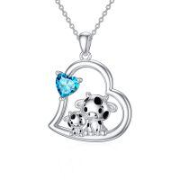 wholesale 925 Sterling Silver Mom Heart Shape Animal Pendant Necklaces for Women Girls Family Love Gift-05-12-Cow-December