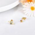 wholesale 14K Gold Honeybee Stud Earrings with Cubic Zirconia and Black Enamel Accents - Hypoallergenic Minimalist Animal  for Her-0-2