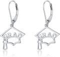 wholesale 925 Sterling Silver Graduation Cap Dangle Leverback Earrings for Women Girls High School College Gift Ideas-0-0