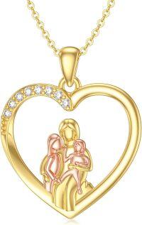 wholesale 14K Gold Mother and Child Heart Pendant Necklace for Mom Women Wife Grandmother 18 Inches Chain-style 5