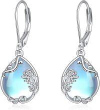 wholesale 925 Sterling Silver Blue Moonstone Chrysanthemum Floral Filigree Teardrop Dangle Leverback Earrings-11-Chrysanthemum